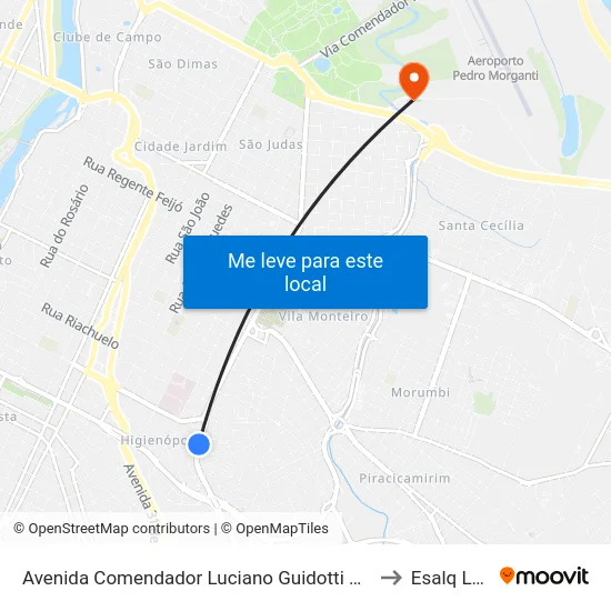 Avenida Comendador Luciano Guidotti  327 to Esalq Log map