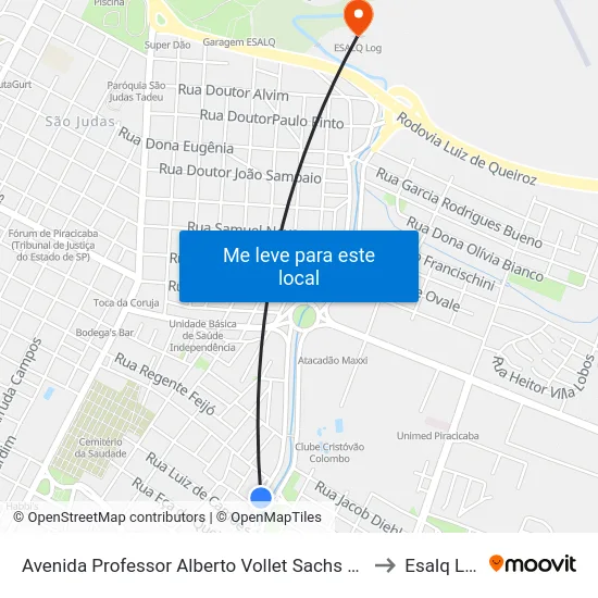 Avenida Professor Alberto Vollet Sachs 2450 to Esalq Log map