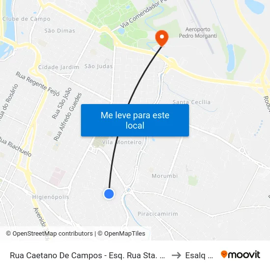 Rua Caetano De Campos - Esq. Rua Sta. Catarina to Esalq Log map