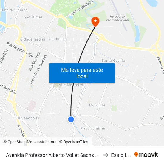 Avenida Professor Alberto Vollet Sachs 1181 to Esalq Log map