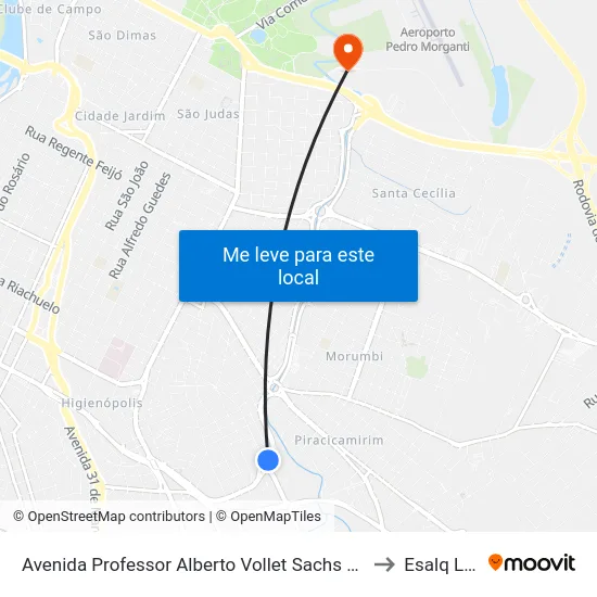 Avenida Professor Alberto Vollet Sachs 1199 to Esalq Log map
