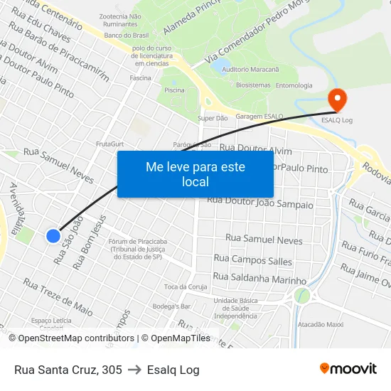 Rua Santa Cruz, 305 to Esalq Log map