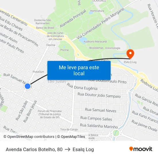 Avenda Carlos Botelho, 80 to Esalq Log map
