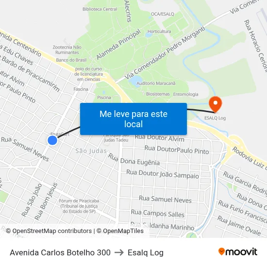 Avenida Carlos Botelho 300 to Esalq Log map