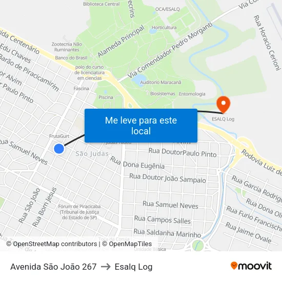 Avenida São João 267 to Esalq Log map