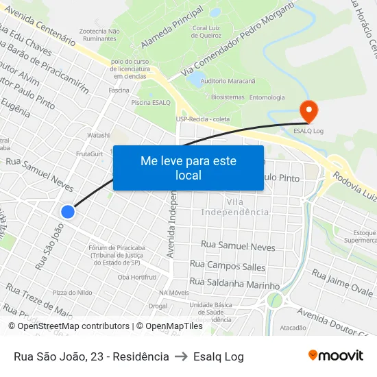 Rua São João, 23 - Residência to Esalq Log map