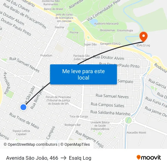 Avenida Sâo João, 466 to Esalq Log map
