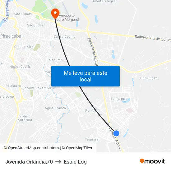 Avenida Orlândia,70 to Esalq Log map