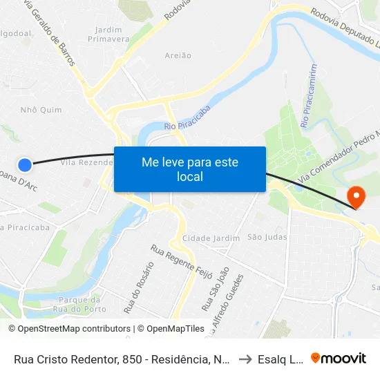Rua Cristo Redentor, 850 - Residência, Nº 850 to Esalq Log map