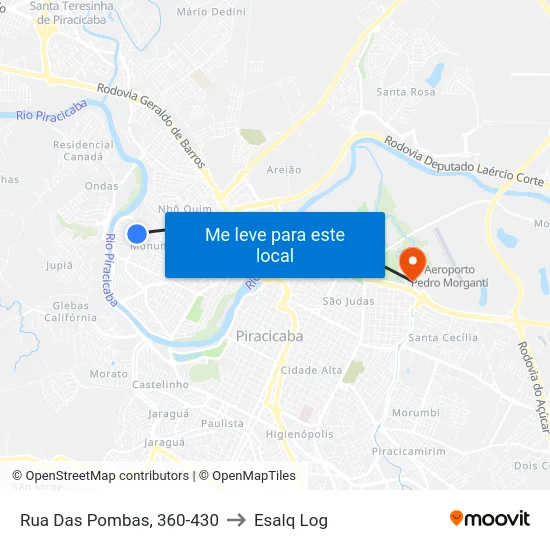 Rua Das Pombas, 360-430 to Esalq Log map