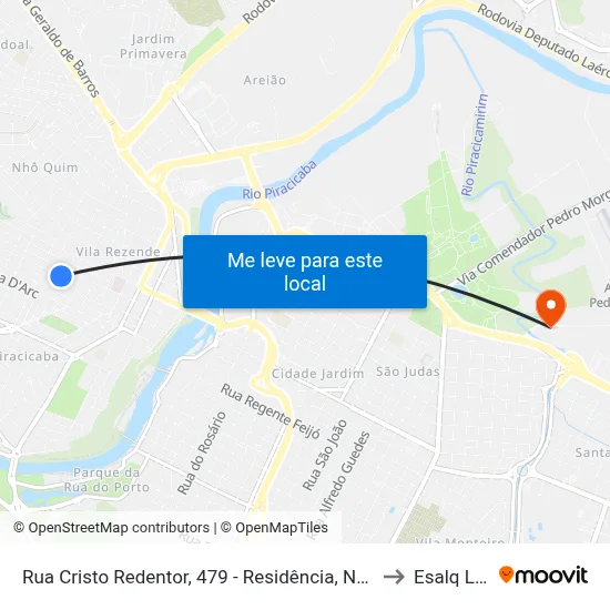 Rua Cristo Redentor, 479 - Residência, Nº 479 to Esalq Log map