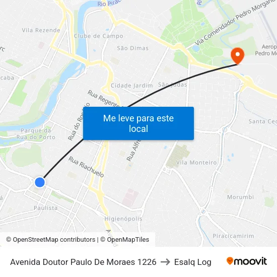 Avenida Doutor Paulo De Moraes 1226 to Esalq Log map