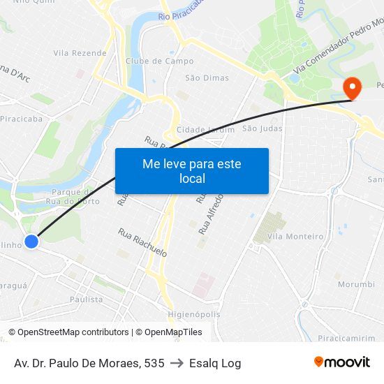 Av. Dr. Paulo De Moraes, 535 to Esalq Log map