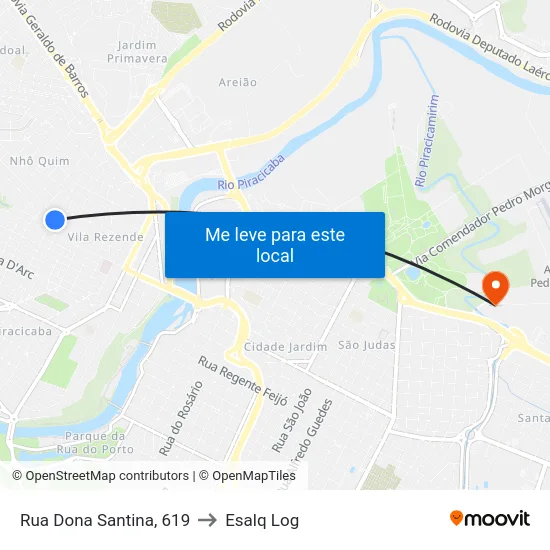 Rua Dona Santina, 619 to Esalq Log map