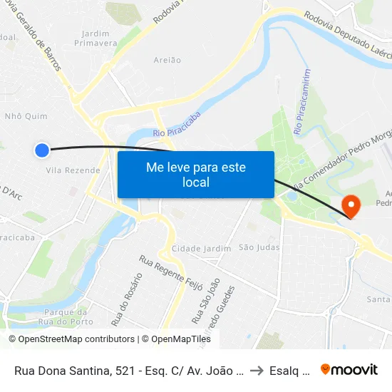 Rua Dona Santina, 521 - Esq. C/ Av. João Teodoro to Esalq Log map