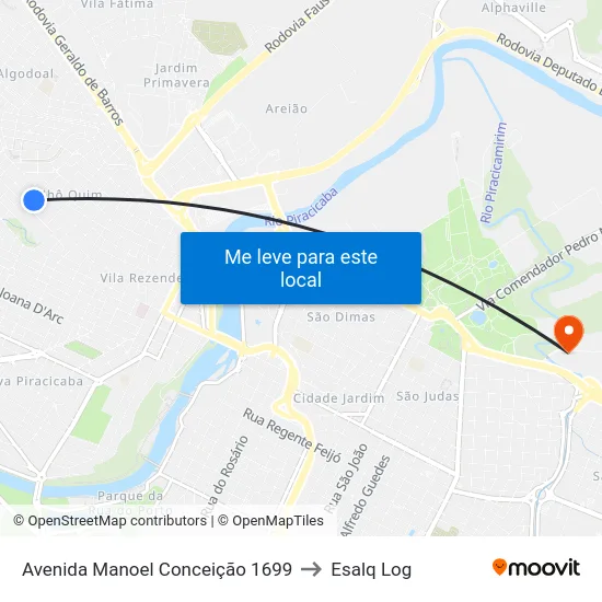 Avenida Manoel Conceição 1699 to Esalq Log map