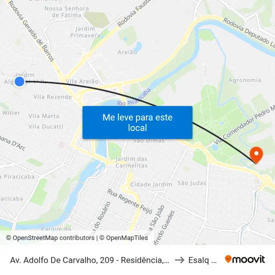 Av. Adolfo De Carvalho, 209 - Residência, Nº 209 to Esalq Log map