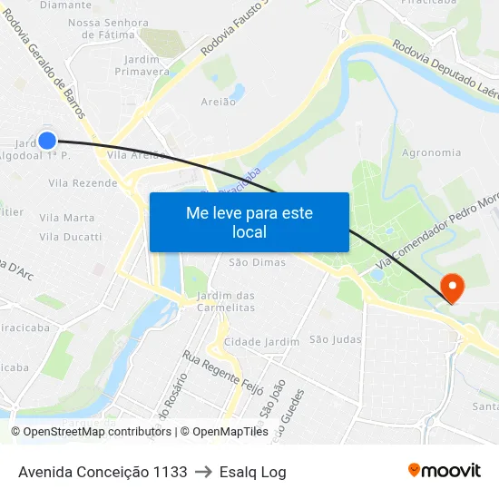 Avenida Conceição 1133 to Esalq Log map