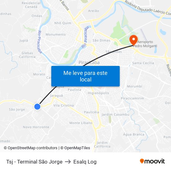 Tsj - Terminal São Jorge to Esalq Log map