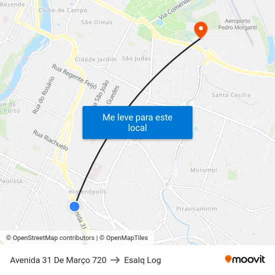 Avenida 31 De Março 720 to Esalq Log map