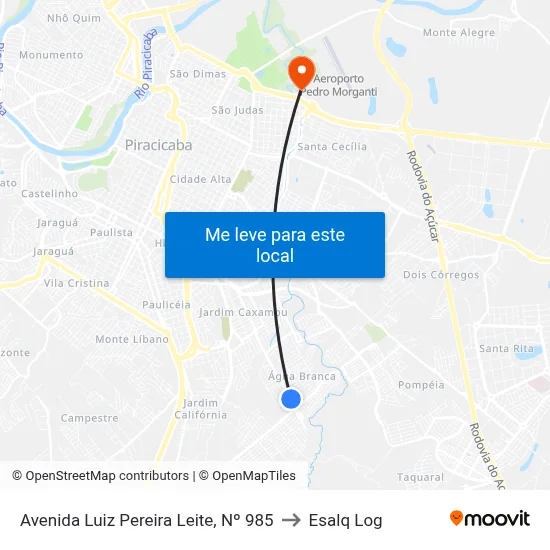 Avenida Luiz Pereira Leite, Nº 985 to Esalq Log map