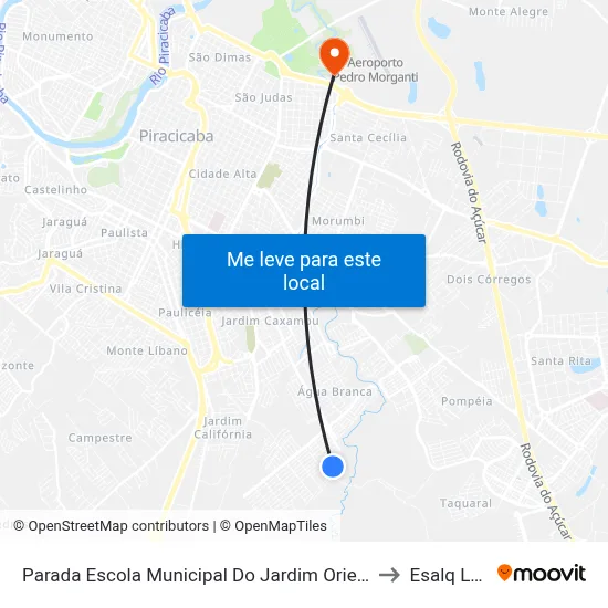 Parada Escola Municipal Do Jardim Oriente to Esalq Log map