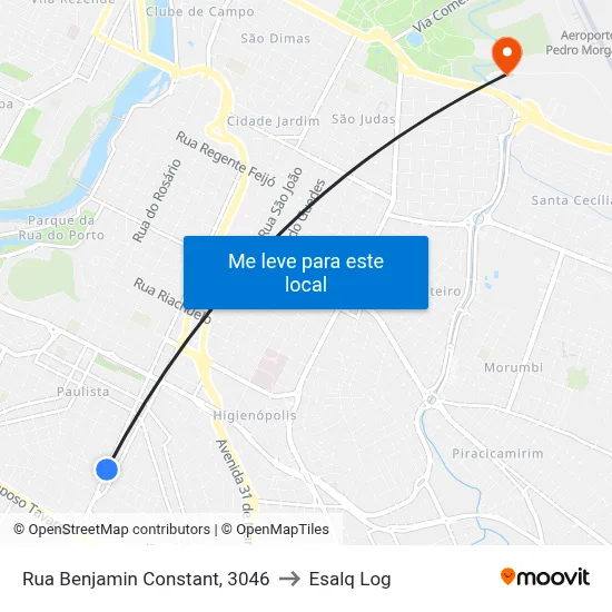Rua Benjamin Constant, 3046 to Esalq Log map