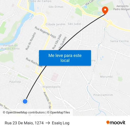 Rua 23 De Maio, 1274 to Esalq Log map