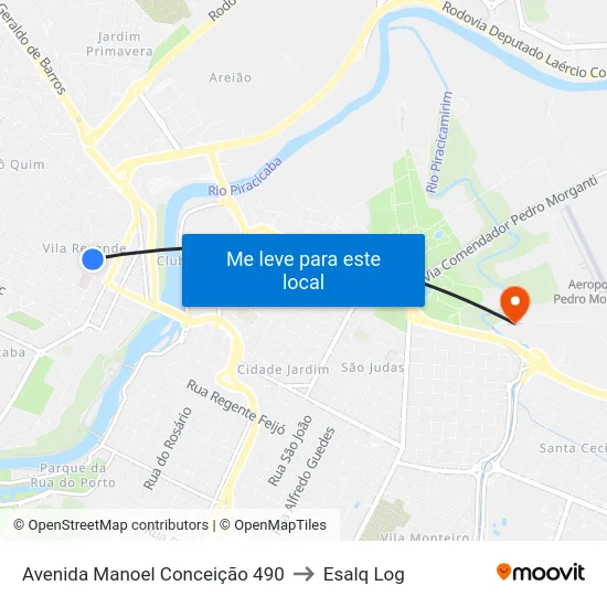 Avenida Manoel Conceição 490 to Esalq Log map