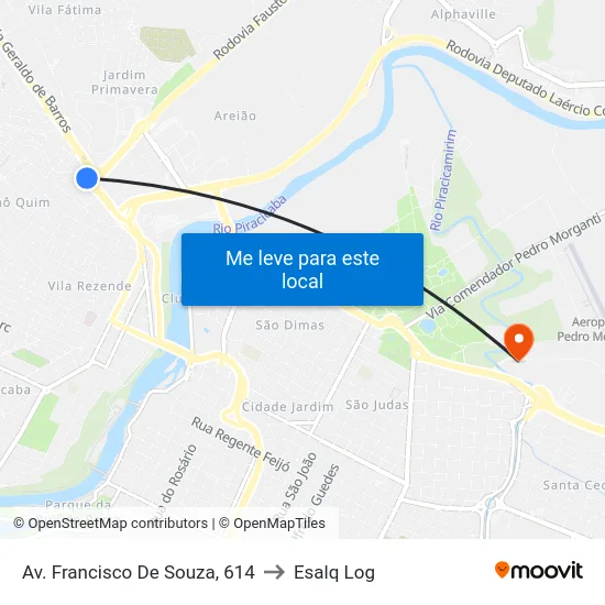 Av. Francisco De Souza, 614 to Esalq Log map