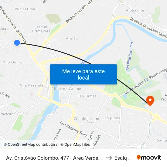 Av. Cristóvão Colombo, 477 - Área Verde, Nº 477 to Esalq Log map