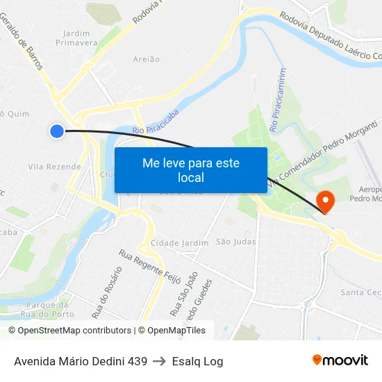 Avenida Mário Dedini 439 to Esalq Log map