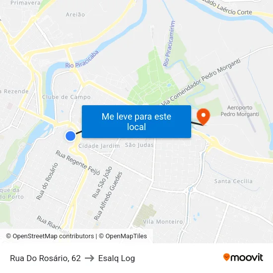 Rua Do Rosário, 62 to Esalq Log map
