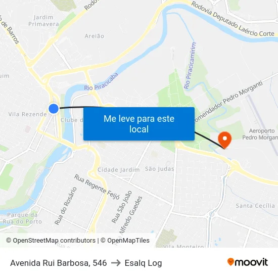 Avenida Rui Barbosa, 546 to Esalq Log map