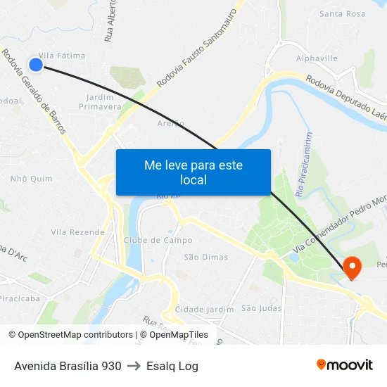 Avenida Brasília 930 to Esalq Log map