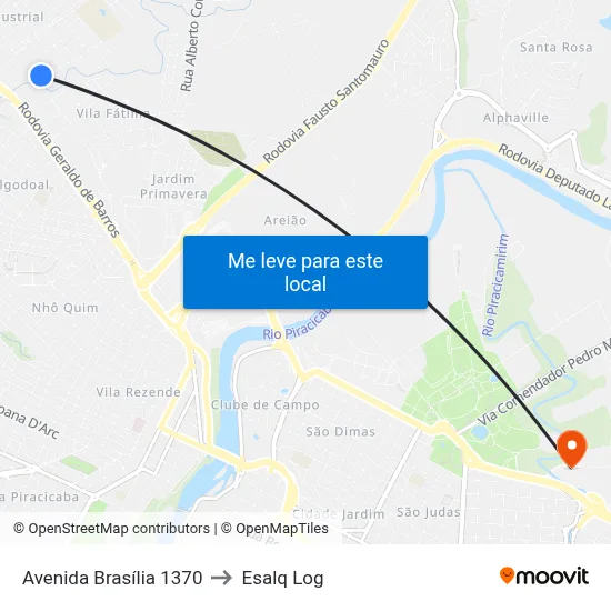 Avenida Brasília 1370 to Esalq Log map