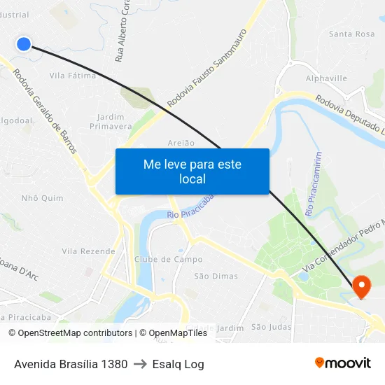 Avenida Brasília  1380 to Esalq Log map