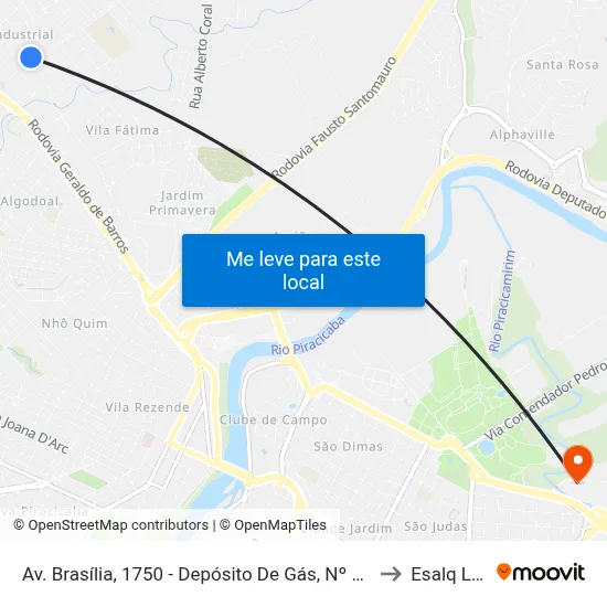 Av. Brasília, 1750 - Depósito De Gás, Nº 1750 to Esalq Log map