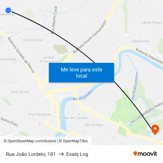 Rua João Lordelo, 181 to Esalq Log map