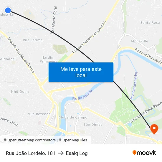 Rua João Lordelo, 181 to Esalq Log map