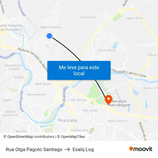 Rua Olga Pagoto Santiago to Esalq Log map