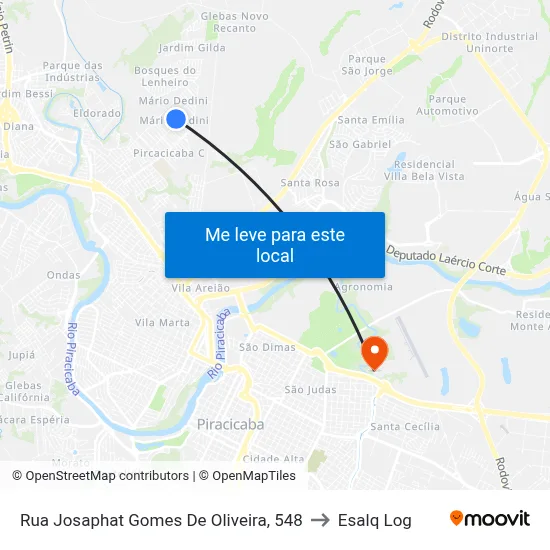 Rua Josaphat Gomes De Oliveira, 548 to Esalq Log map
