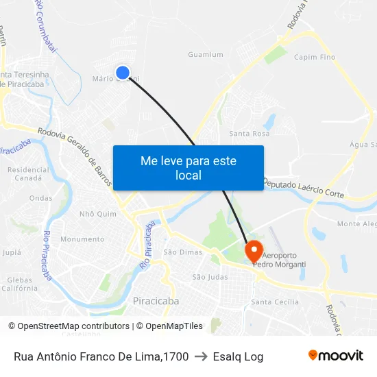 Rua Antônio Franco De Lima,1700 to Esalq Log map