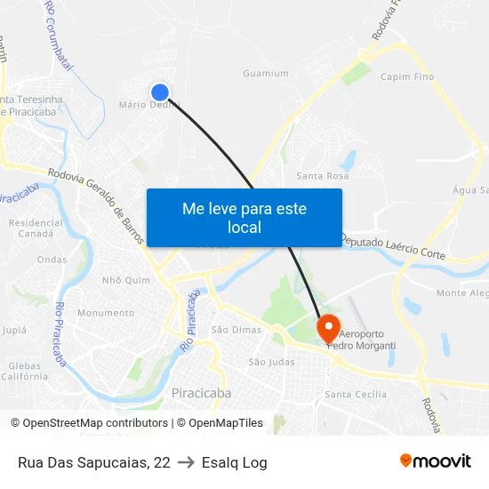 Rua Das Sapucaias, 22 to Esalq Log map