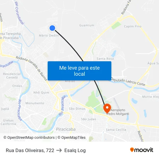 Rua Das Oliveiras, 722 to Esalq Log map