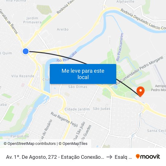 Av. 1º. De Agosto, 272 - Estação Conexão Motocana to Esalq Log map