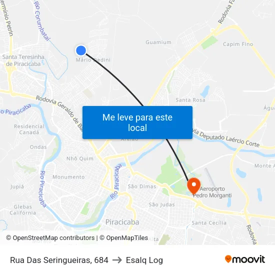Rua Das Seringueiras, 684 to Esalq Log map