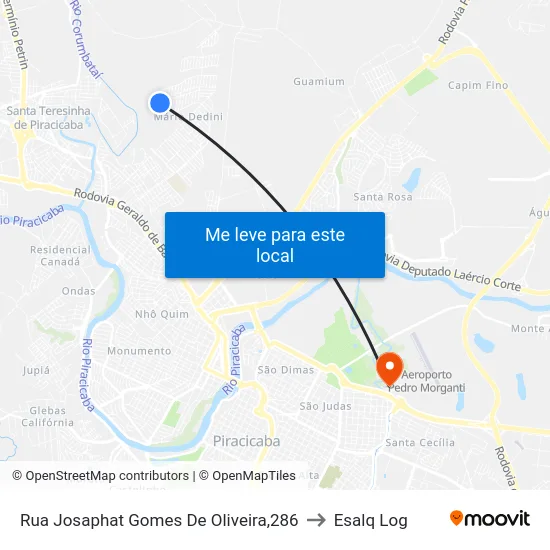 Rua Josaphat Gomes De Oliveira,286 to Esalq Log map