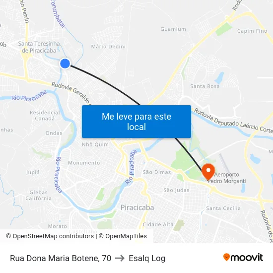 Rua Dona Maria Botene, 70 to Esalq Log map