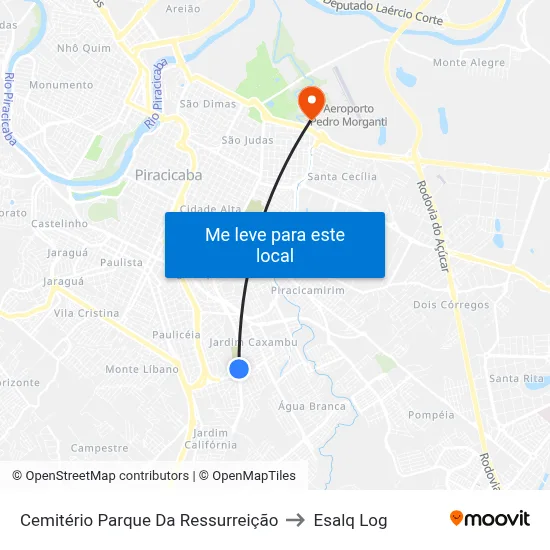 Cemitério Parque Da Ressurreição to Esalq Log map